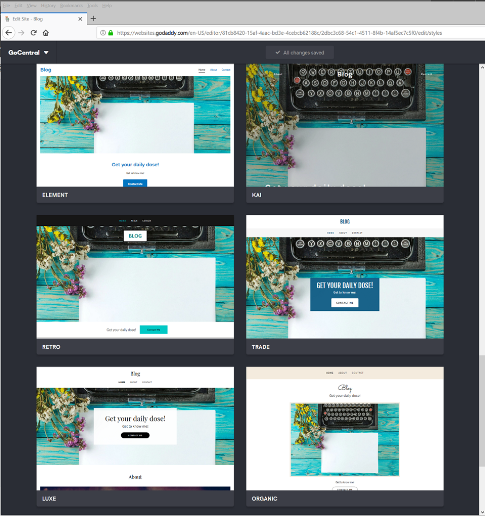 screenshot of GoDaddy Website Builder